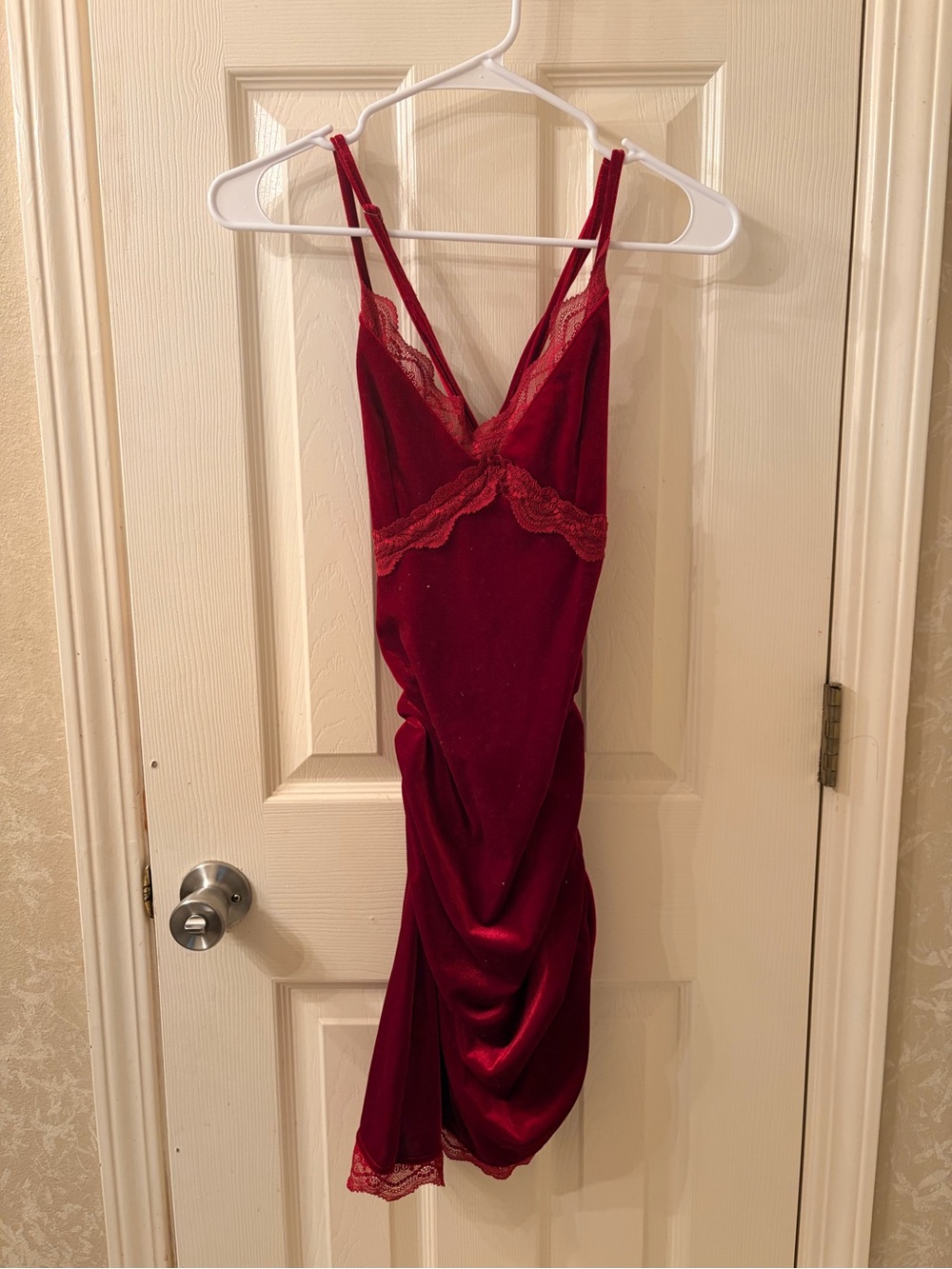Red Lace Trim Slip Dress